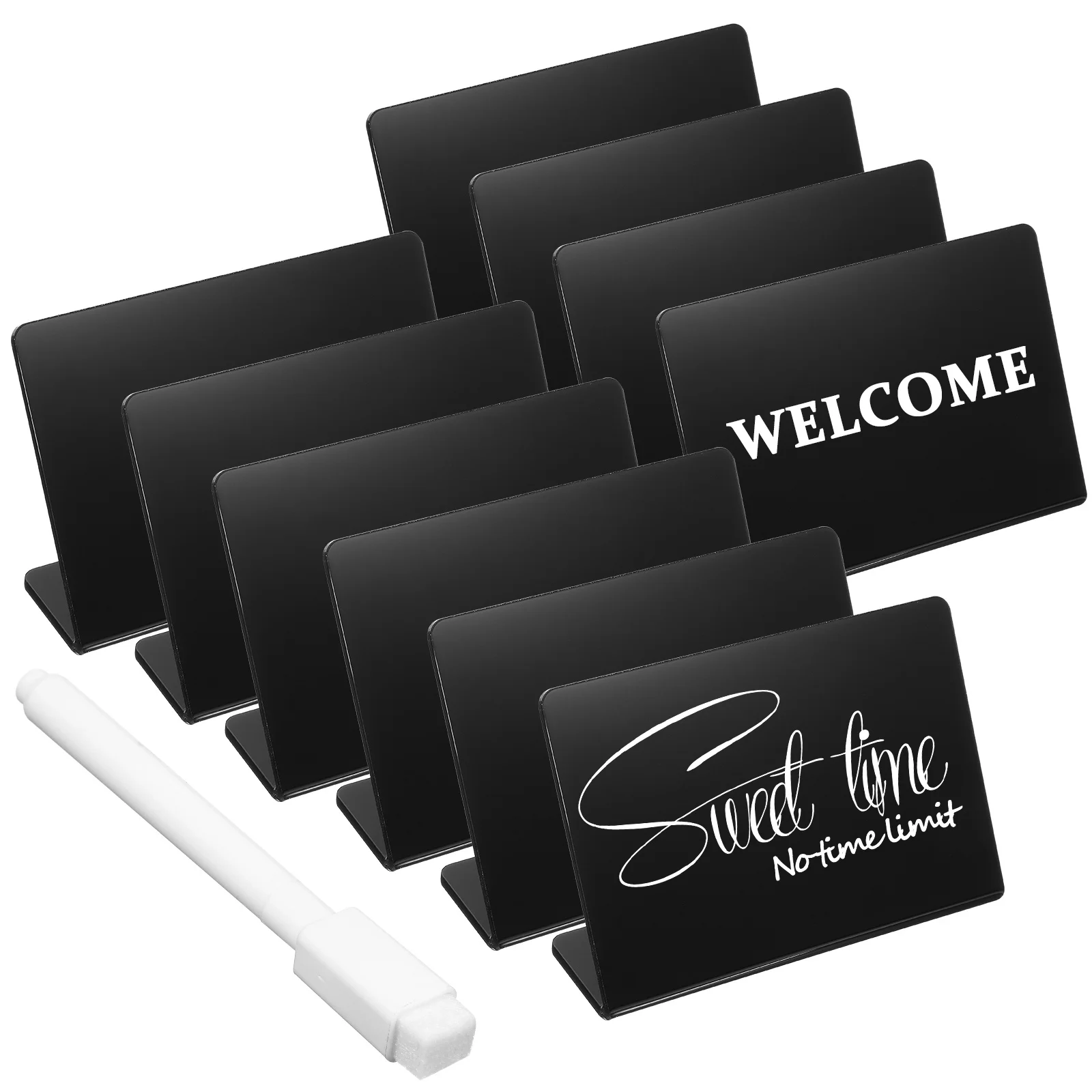 

10 pcs Black Standing Signs Acrylic Small Chalkboard Table Markers L-Shaped For Weddings Buffets Bakeries Food Labels Display
