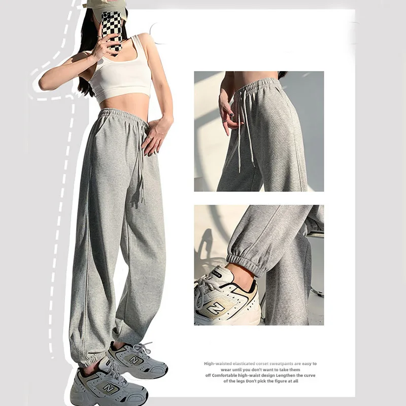 Women Spring Autumn Pants 2024 Fashion High Waist Straight Long Loose Sports sweatpants Grils Female Knitted cotton Trousers