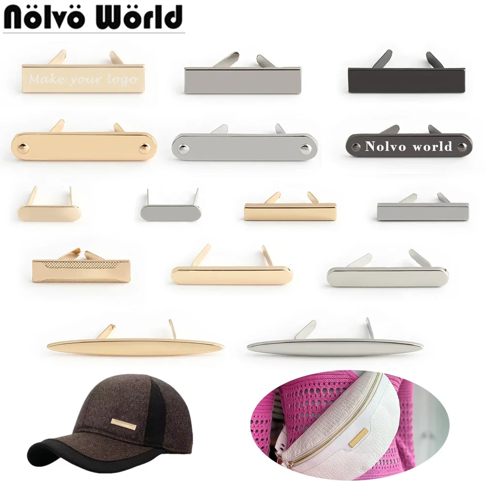 50PCS Rectangle Metal Laser Stamping Labels Tags For Leather Hat Bags Purse Customize Name Handmade Logo With Spacer Accessories