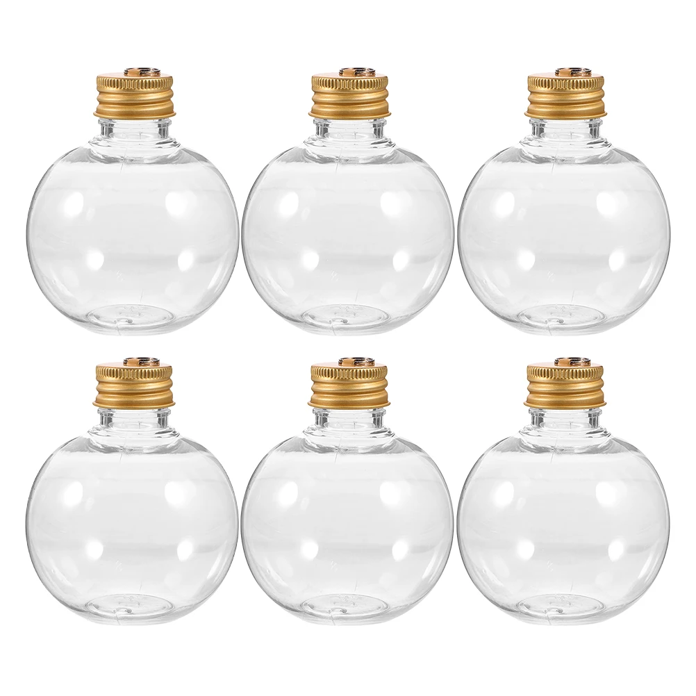 

6Pcs Transparent Round Bottles 150Ml Gold Cap Clear Fillable Holiday Drink Holders DIY Wedding Party Christmas Ornament Balls