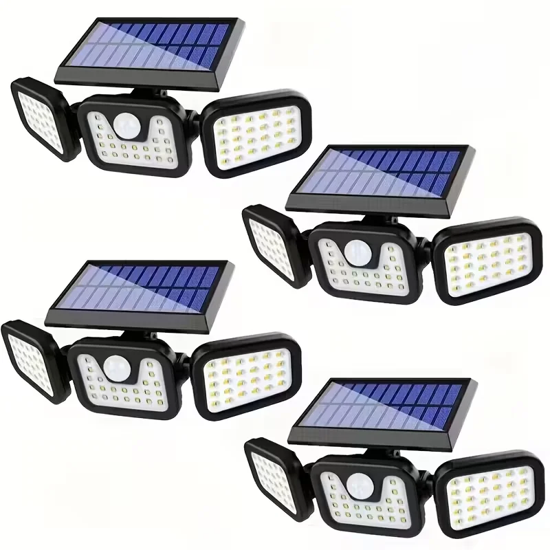 Lámpara Solar de Seguridad para Exteriores con 74 LED, Sensor de Movimiento, 3 Modos de Brillo Ajustables, Reflector Solar para Jardín, Patio, Garaje