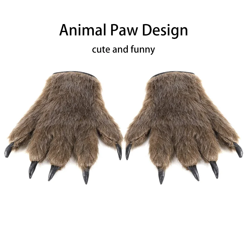 1 Pair Halloween Wolf Gloves Decoration Werewolf Gloves Gorilla Gloves Makeup Stage Hands Paws Claw For Props Cosplay