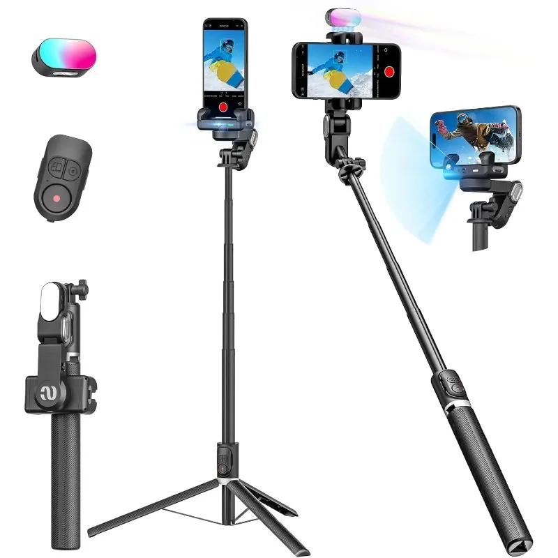 AOCHUAN 1-Axis Handheld Gimbal Stabilizer Selfie Stick Tripod with Fill Light AI Face Tracking Gesture Operation Multipurpose
