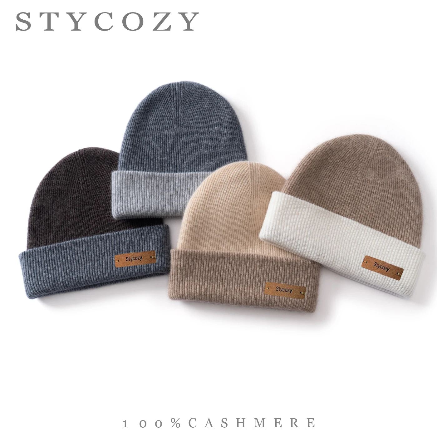 100% Cashmere Cuffed Beanie Women's Autumn Winter Windproof Warm Solid Plain Beanie Fashion Thickened Stretchy Soft Ribbed Hat
