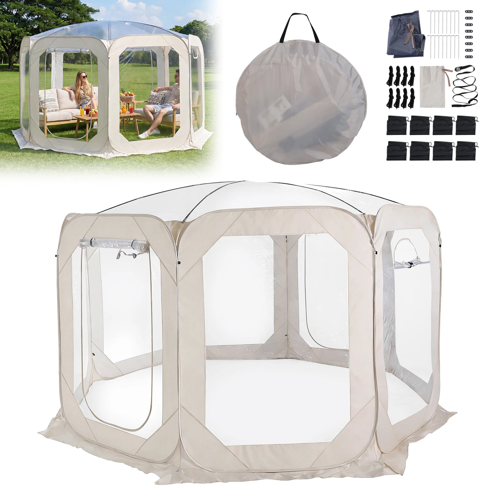 

Палатка-купол 12x7 футов (6-8 человек) с защитой от дождя и сумкой для хранения для кемпинга, вечеринок и наблюдения за звездами