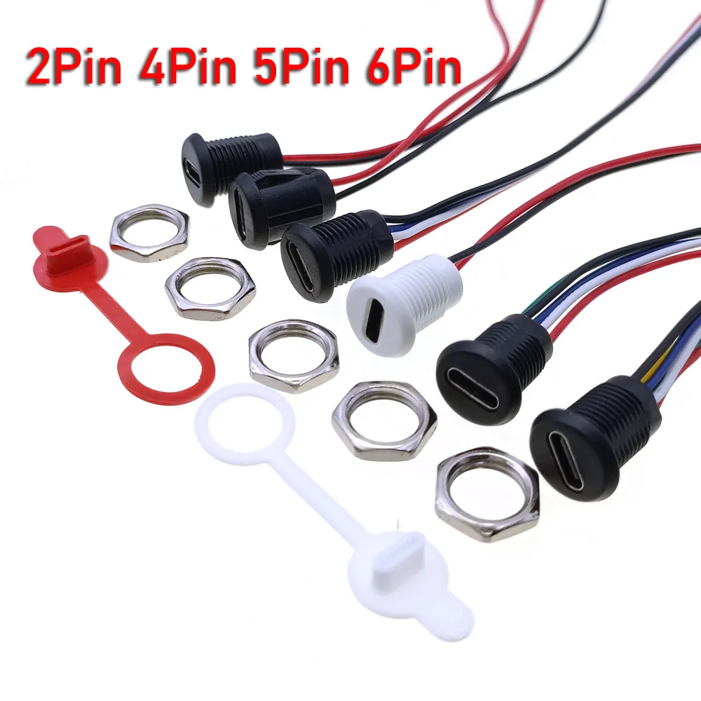 

2 4 5 6 pin black white USB-C Connector Type C to PH2.0 nut locking plate Female Waterproof High Current Fast Charging jack port