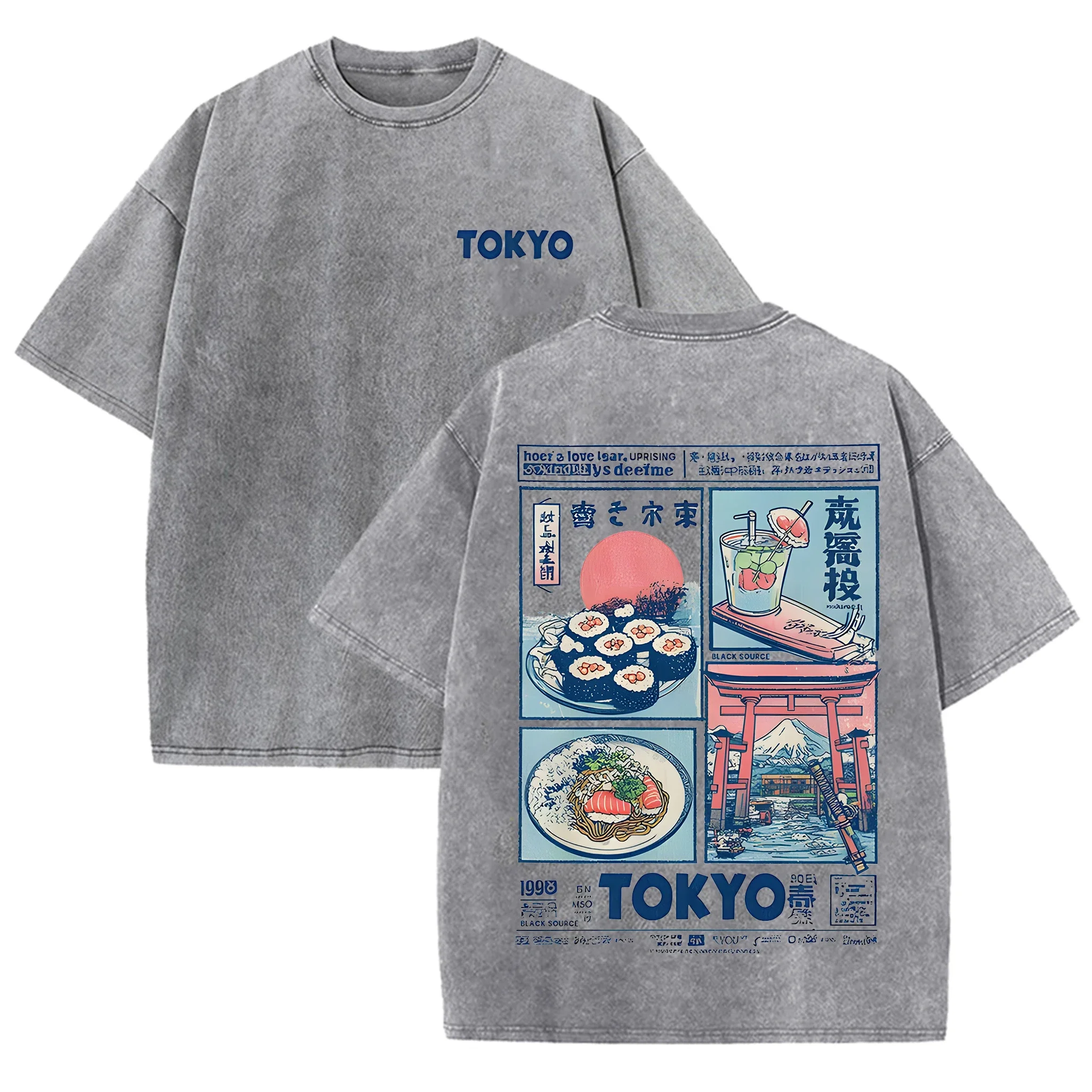 Camiseta Unisex de Verano 2026 con Gráfico de Comida Callejera de Tokio, Estilo Urbano Japonés, Cuello Redondo, Manga Corta, Informal