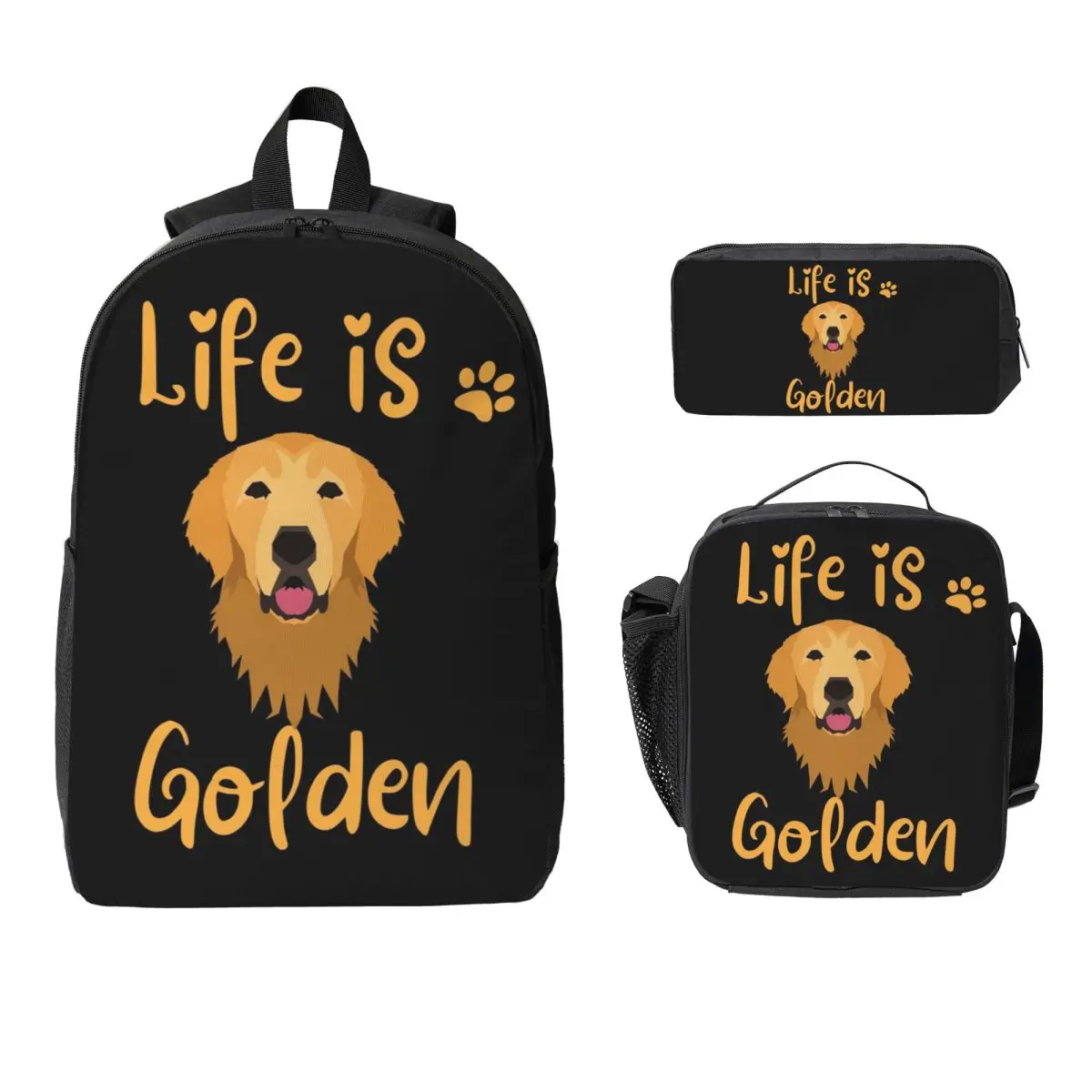 

GOLDEN RETRIEVER Quote Backpack Boys Girls BookBag School Bag Computer Shoulder Bags 3ps Insulated Lunch Bag Pencil Case