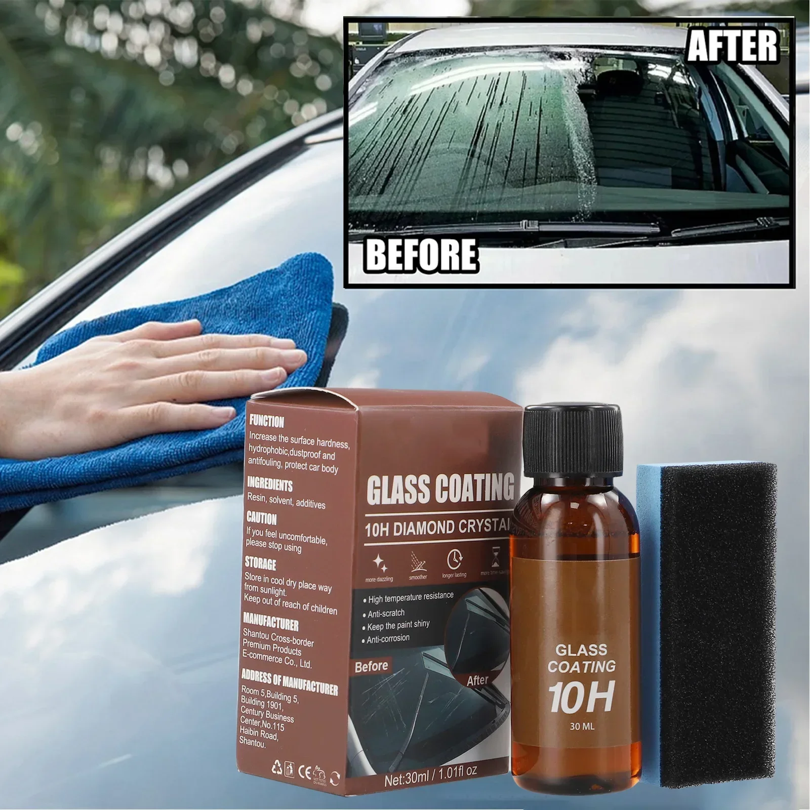 

30ml 10H Diamond Ceramic Glass Coating Care Wax Crystal Car Care High Gloss Ceramic Coating For Front Windshield Side Glass