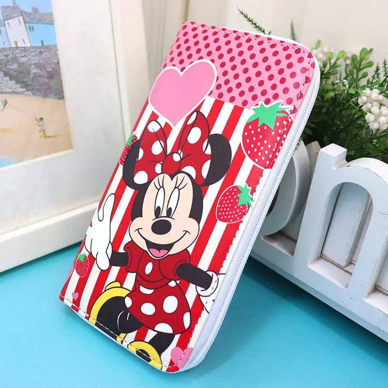 Carteira de Mickey Mouse Feminina Disney, Bolsa de Moedas dos desenhos animados do PU Congelado, Minnie Stitch Kawaii Bolsa de Alta Capacidade, Presente da moda