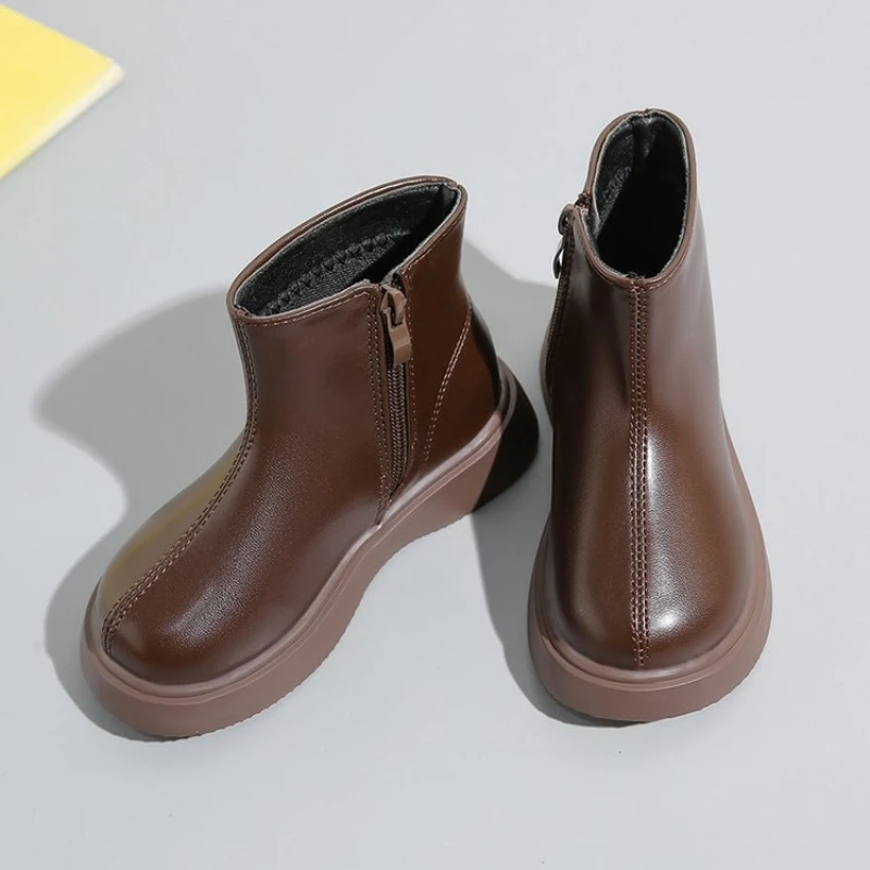 Children Snow Boots 2024 Autumn Winter New Boys Girls Waterproof Non-slip Ankle Boots Kids Leather Boots Fashion Size 21-36