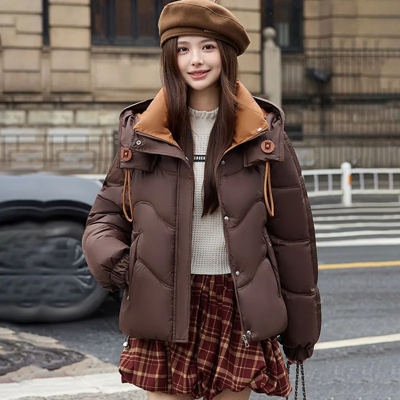 

New Winter Down Cotton Jacket Women, Short Cotton Clothes, Thicke Cold Quilted Jackets Female Detachable Hooded Parker Outerwear