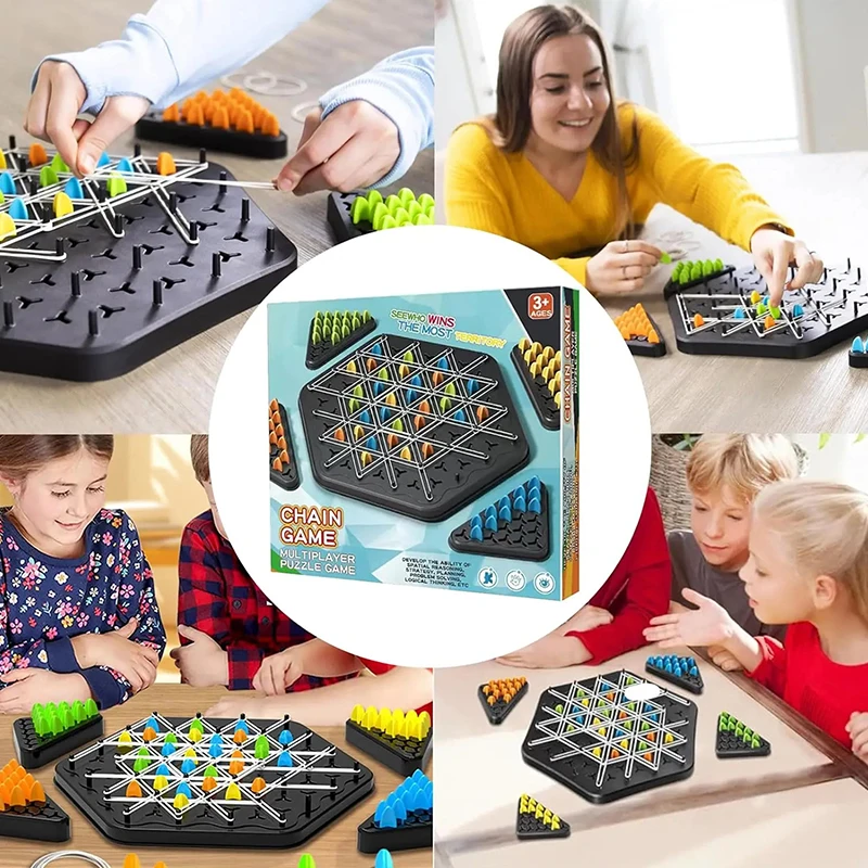 Gioco di scacchi a levetta a catena gioco con elastico a triangolo giocattolo per bambini Set di giochi da tavolo interattivi per regalo di festa in