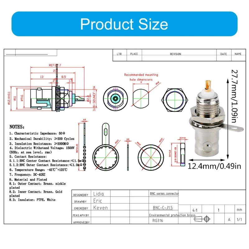 Adaptador Connetor cobre BNC 50KY 12,5 qualidade para conexão sinal estável