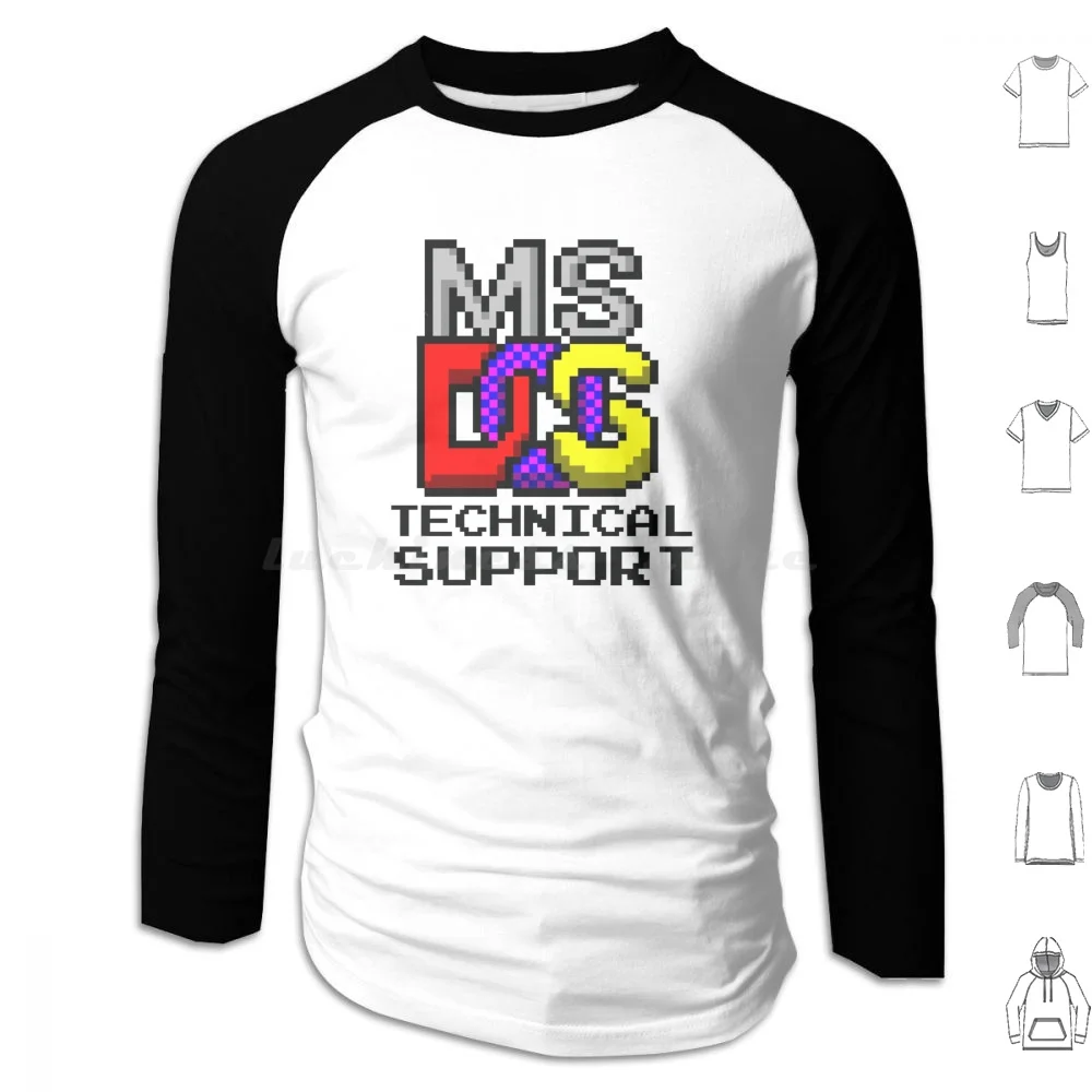 Dos Technical Support Computer Repair Funny Hoodies Long Sleeve Dos Microsoft Dos Retro Computer Tech Support Funny