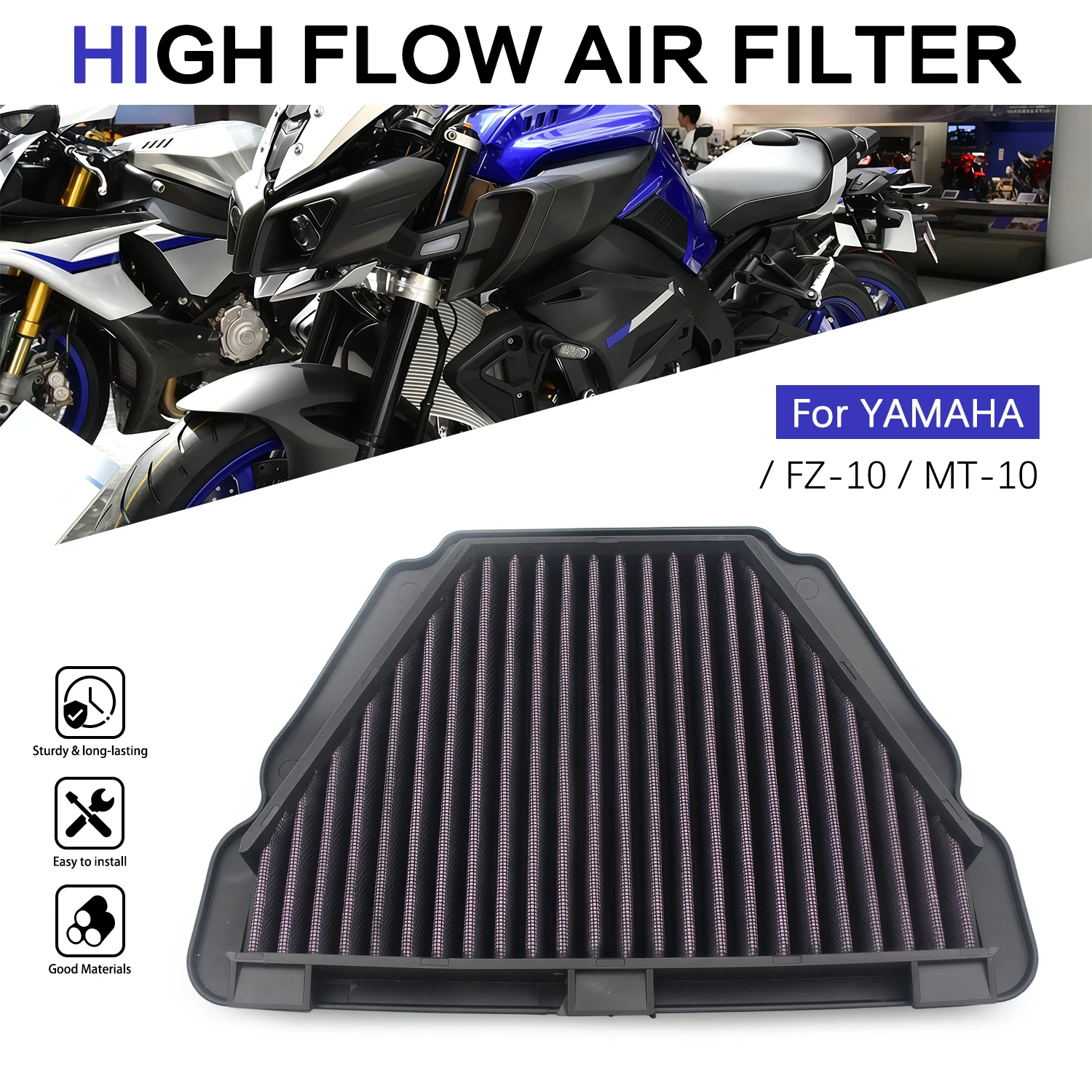 

For Yamaha FZ10 MT-10 YZF R1 YZF R1M 2015-2019 YZF R1S 2016-2018 2CR-14451-00-00 Motorcycle High Flow Air Filter Cleaner Element