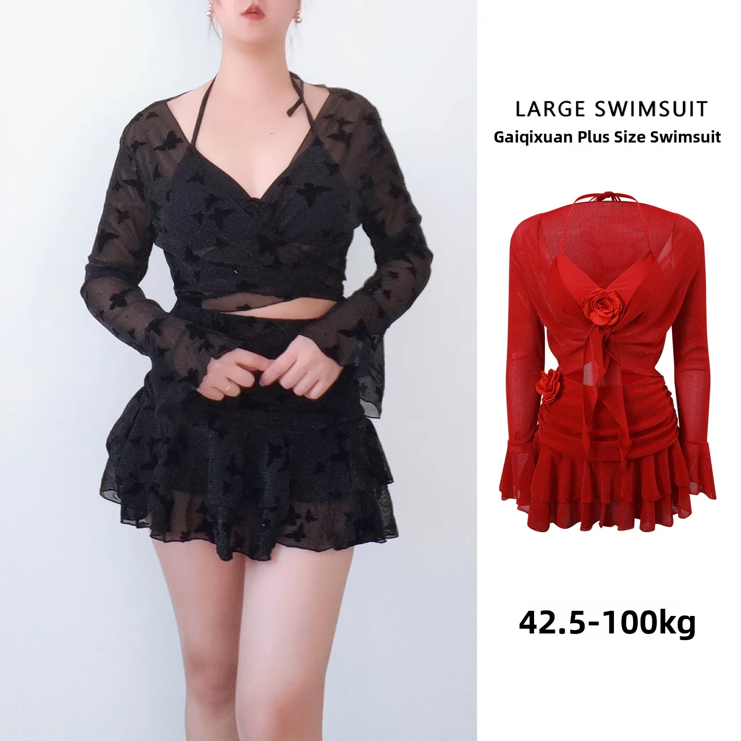 

Пляжный купальник-платье Gaqi Xuan с V-образным вырезом, длинными рукавами, больших размеров, скрывающий недостатки фигуры, для отпуска на пляже