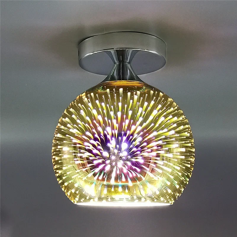 Nordic postmodern dome light 3 d fireworks plating color glass living room bedroom kitchen porch corridor lighting