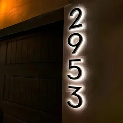 Metal 3D LED Exterior House Numbers Modern Home Door Plate Light Backlit Signs Outdoor Waterproof Number Plaque Free Transformer