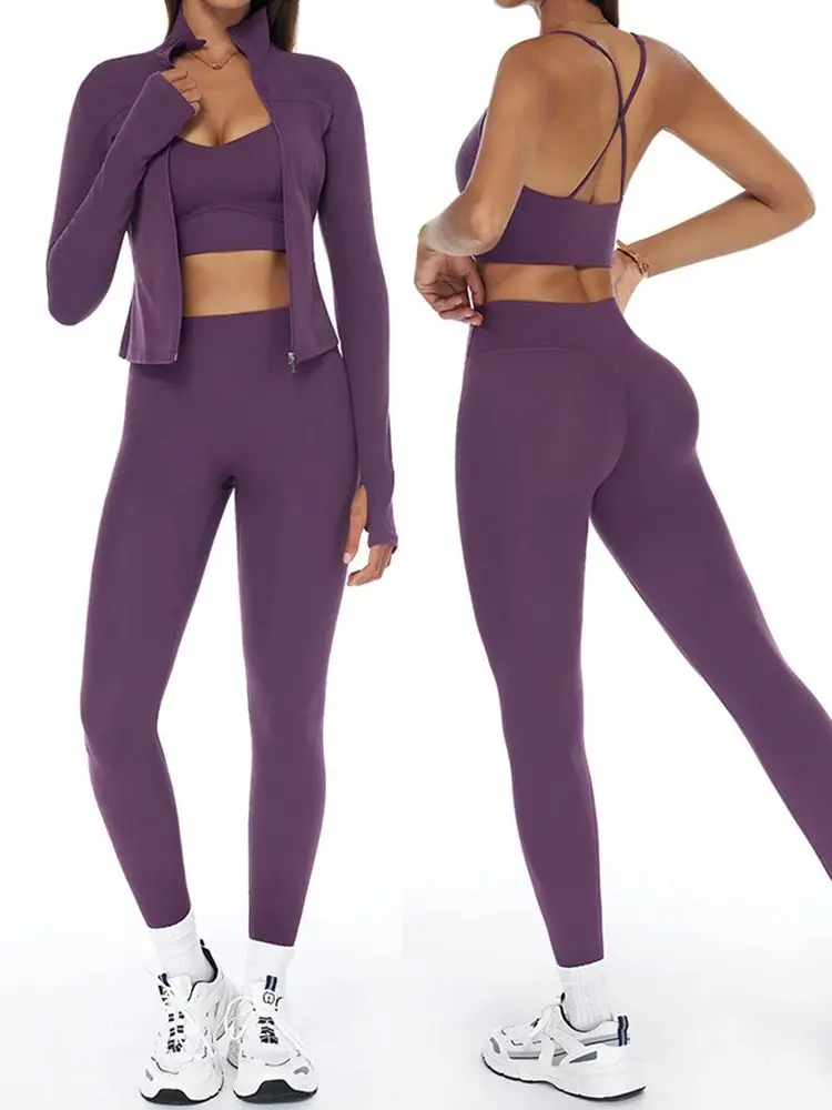 2/3 Pieces Yoga Set Sportswear Gym Clothing Workout Set Women Tracksuits Fitness Long Sleeve Top Hig