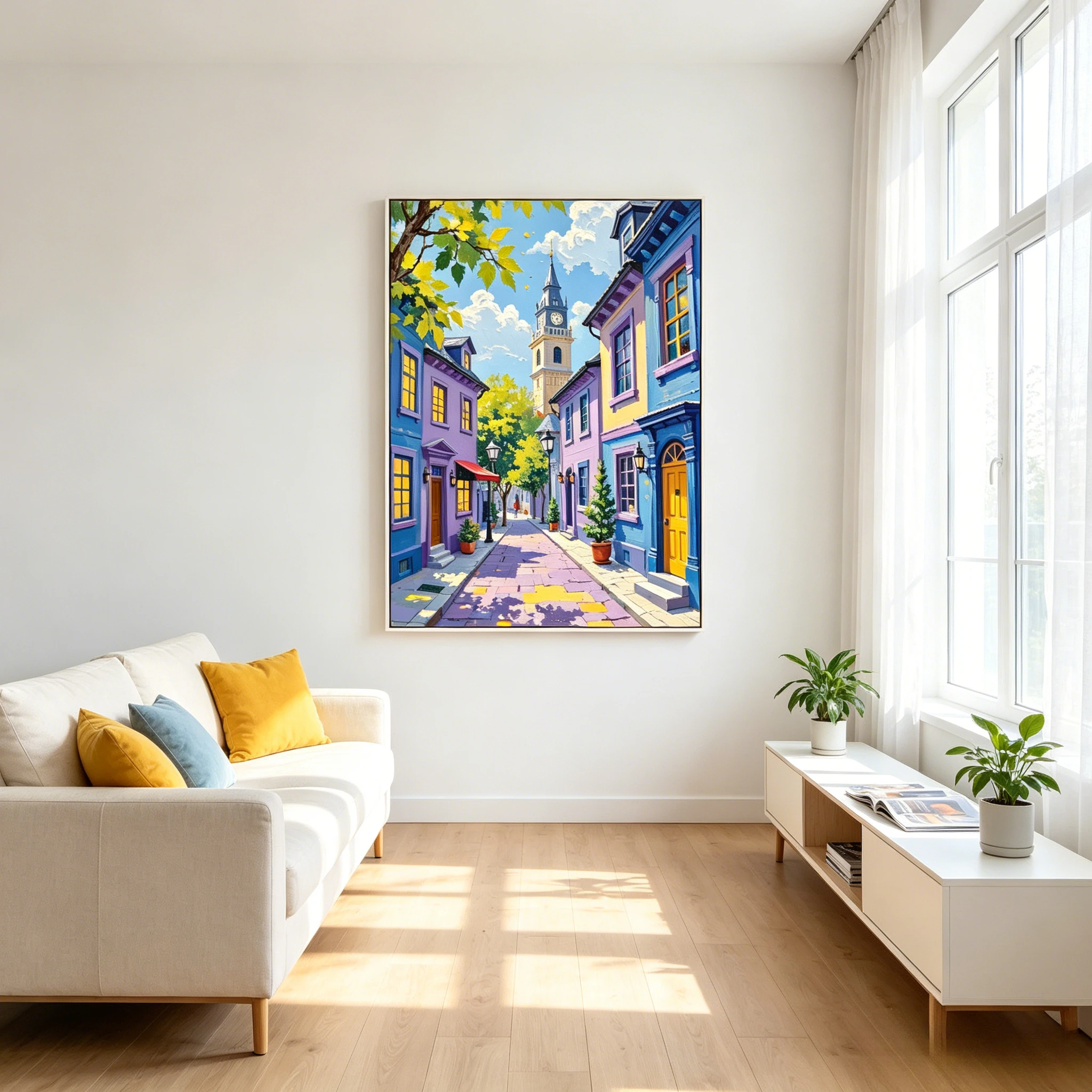 500/1000/1200/2000 PCS Jigsaw Puzzles Blue Purple Town Clock Tower Family Activity Games for Bedroom Home Decor Gift Frameless