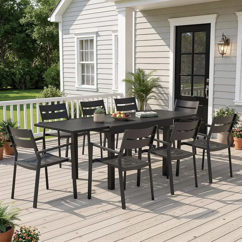 

Expandable Weather-Resistant Outdoor Patio Dining Table for 6-8, 41-83, Black