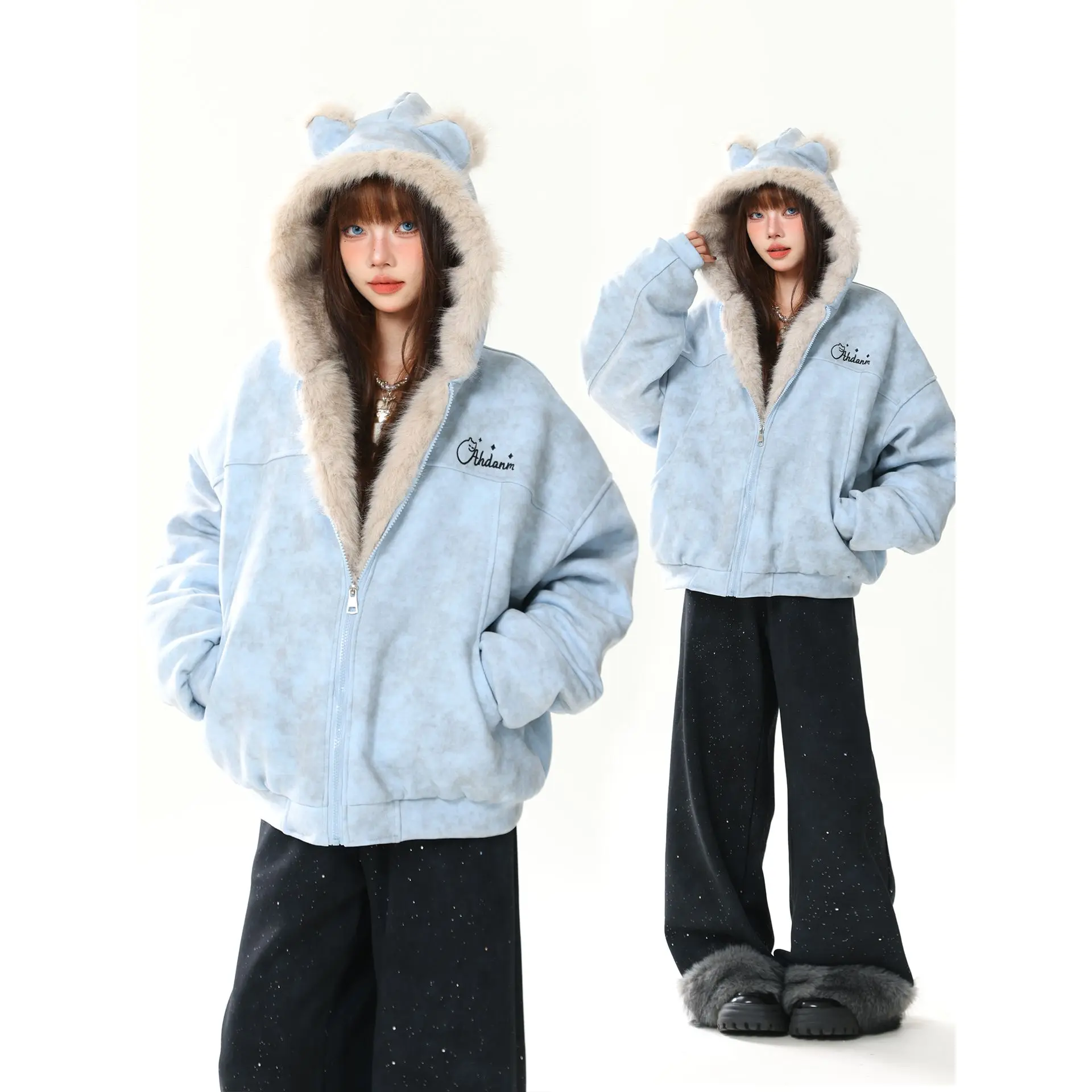 

AONW American Sle, модное брендовое новое женское свободное хлопковое пальто с воротником-медведем и зажимом, бархатное пальто, зимняя верхняя одежда