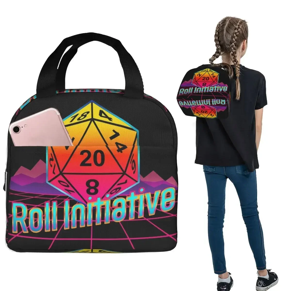 Roll Initiative Dungeon And Dragon Game Insulated Lunch Bag for Women Kids Portable Food Boxes Thermal Lunch Box Tote