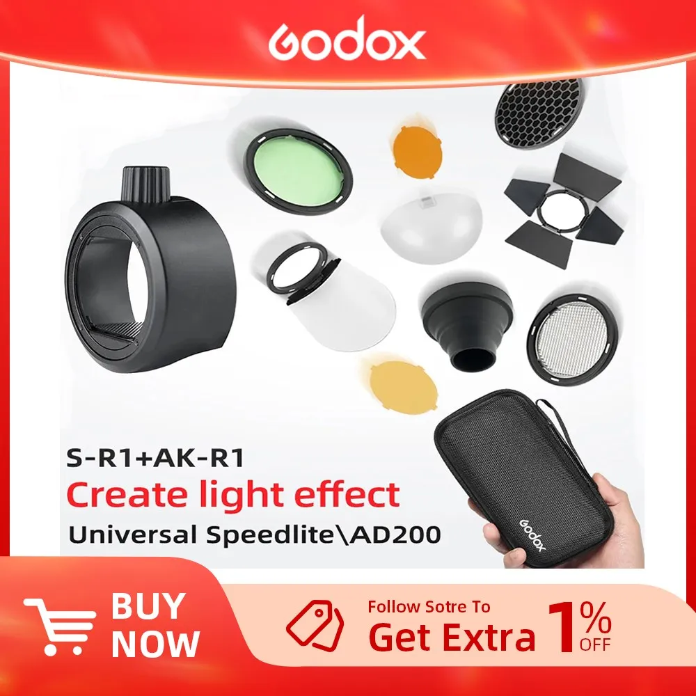 Godox AK-R1 S-R1, Scheunentor, Snoot, Farbfilter, Reflektor, Wabe, Diffusor Ball Kits für Godox Ad200 H200R V1 Flash Head