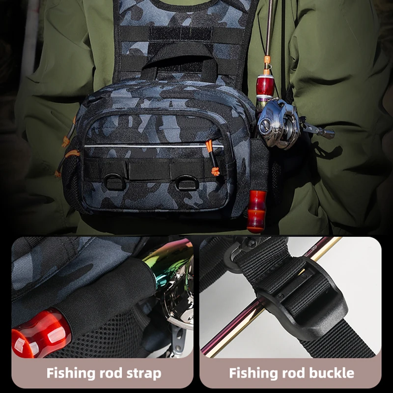 Men Chest Bag Tactical Fishing Backpack with Rod Holders Lure LUYA Vest Gear Storage Pack Molle Outdoor Hiking Funny Pouch view 4