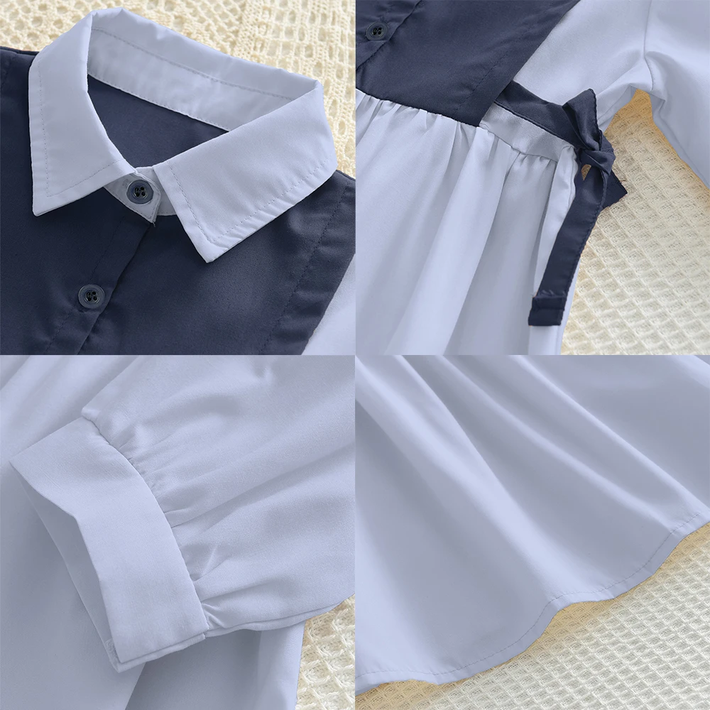 Bär Führer Schmetterling Knoten Farbe Blockiert Mädchen Kleider Herbst Neue Lange Ärmeln Revers Prinzessin Kleid Koreanische Version Kinder Kleidung – Detail 20