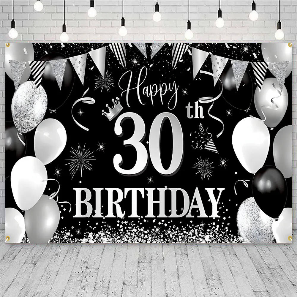 الذهب الأسود 30th الكبار عيد ميلاد راية الرايات أعلام 30 سنة كعكة القبعات العالية عيد ميلاد اللاتكس بالونات عيد ميلاد سعيد ديكور حفلة عيد ميلاد