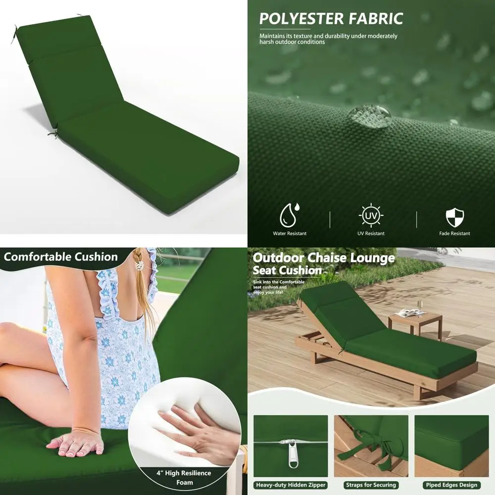 

Water-Resistant and Fade-Resistant Outdoor Chaise Lounge Cushion, 80 L x 26 W x 4 D, High-Density Foam for Comfortable Relaxatio