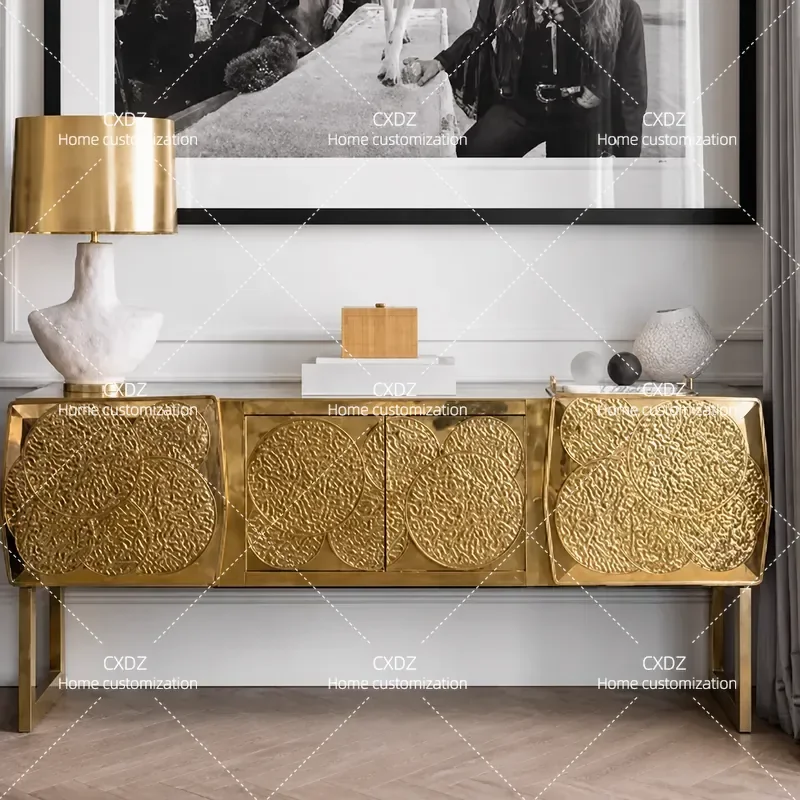 Light Luxury Solid Wood Dining Side Cabinet High End Villa Living Room Storage Locker Wall Decorative Cabinet Foyer Entrance
