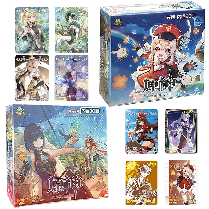 게임 원신 임팩트 카드 애니메이션 프로젝트 TCG 게임 루미네 부스터 박스 컬렉션 카드 게임, 희귀 SSR SR 카드 장난감, 생일 선물 