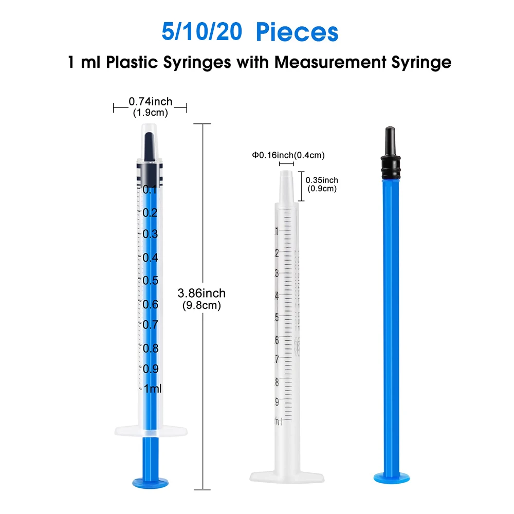 5/10/20Pcs Blue 1ml Disposable No Needle Syringe, Oral Feeding Tool, Liquid Measuring Transfer for Pet Care, Oil and Glue Refill