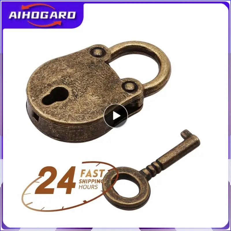 Metal Old Vintage Style Mini Padlock Small Luggage Box Key Lock Copper Color Lot Of 3 Home Usage Hardware Decoration