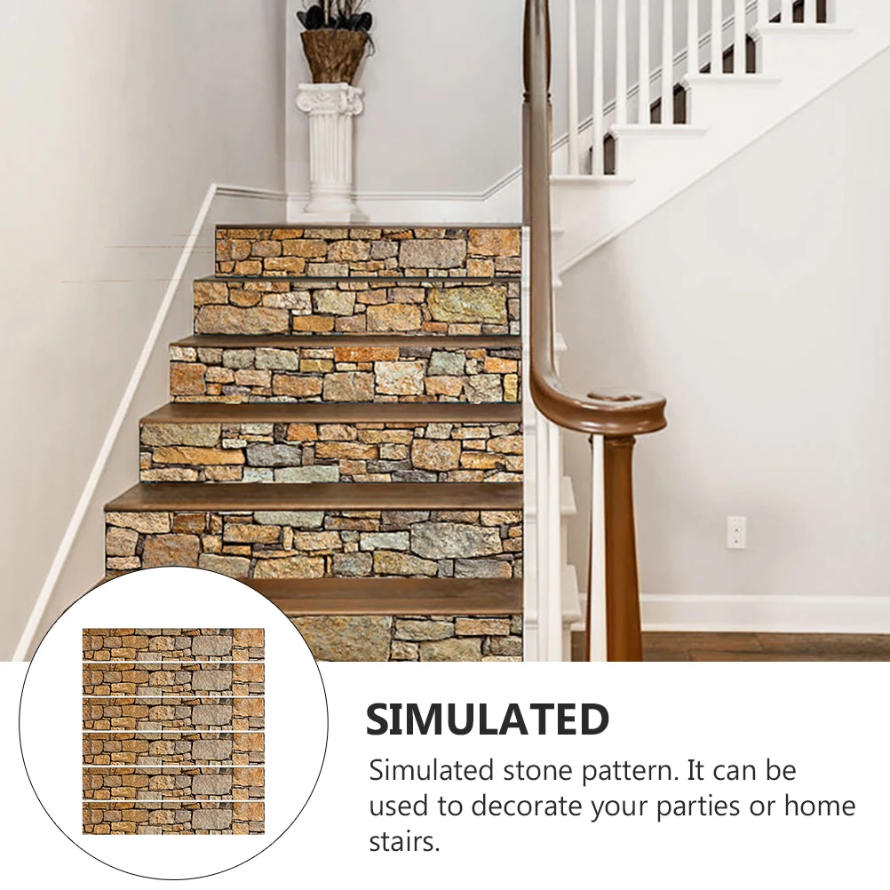 

6pcs Self Adhesive Stickers Stone Pattern PVC Material Durable Home Stairs Decals Waterproof House Decoration