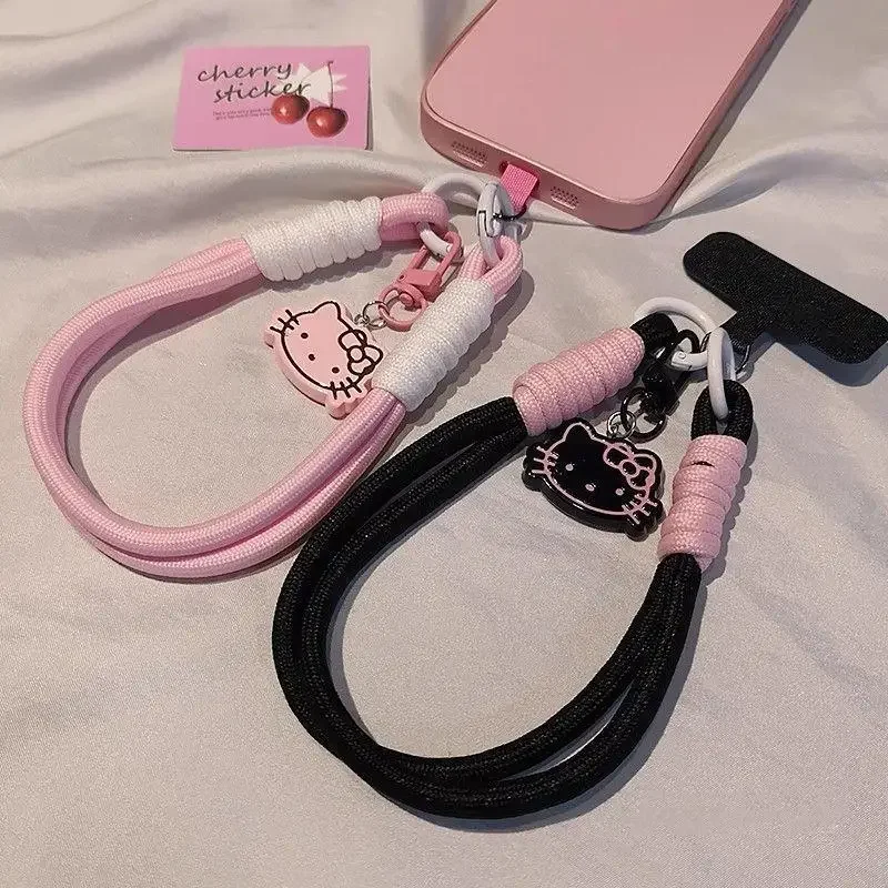 

1 шт., ремешок для телефона Sanrio Hello Kitty, двойной крючок, милый ремешок в подарок, розовый вращающийся шарм для телефона, подарок на день рождения