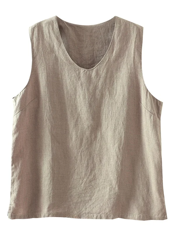 Canotta da donna retrò in cotone e lino giapponese, estiva, semplice, versatile, allentata, casual, con base in lino Svel