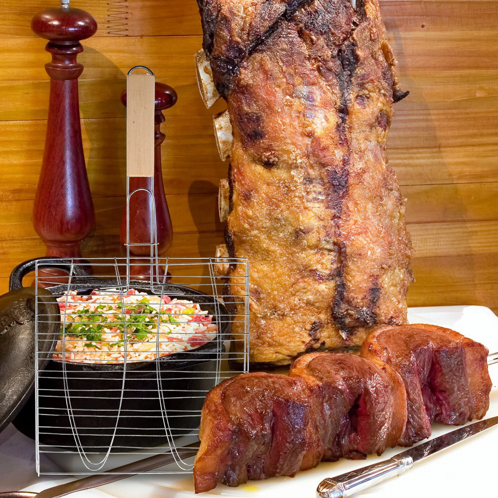 

Fish Grill Basket Metal Grilling Baskets Clip Style Bbq Handle Steak Fish Meat Camping Picnic Barbecue Accessory