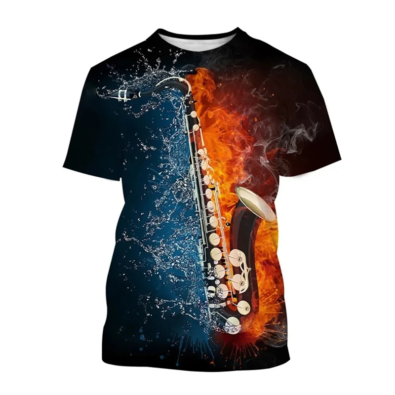 Camiseta clásica con estampado 3d de saxofón musical para Hombre, Ropa de calle informal, blusa holgada de gran tamaño, Tops de verano