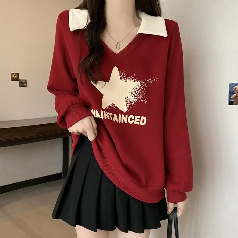 بلوزات نسائية ملابس كورية ملابس خروج بلون سادة خفيفة الوزن للربيع والخريف مبطنة بالصوف متعددة الاستخدامات