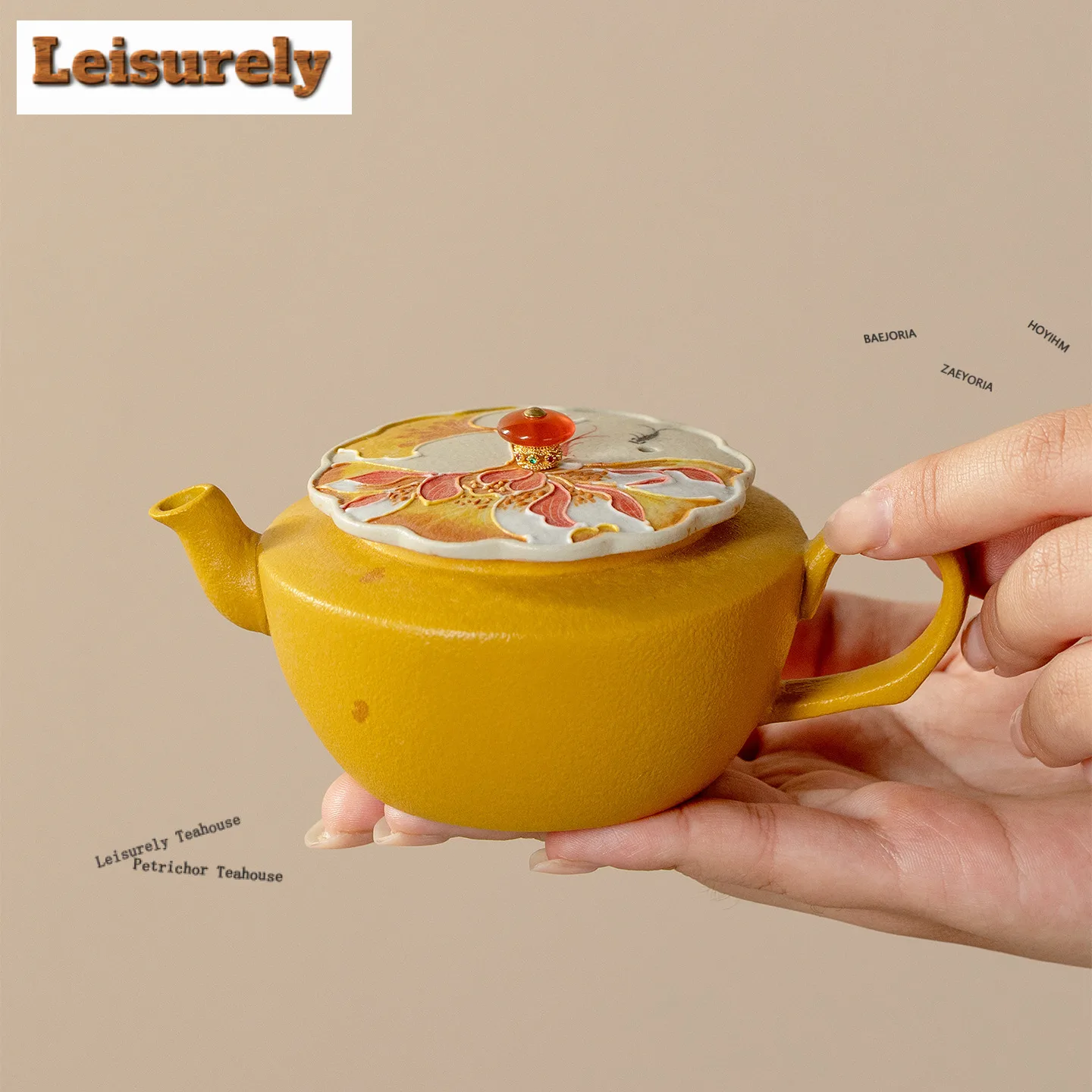 120ml Hand-painted Golden Apricot Teapot Aesthetic Tea Infuser Pot Tea Maker Kettle with Ball Hole Puer Tea Items Supplies Craft