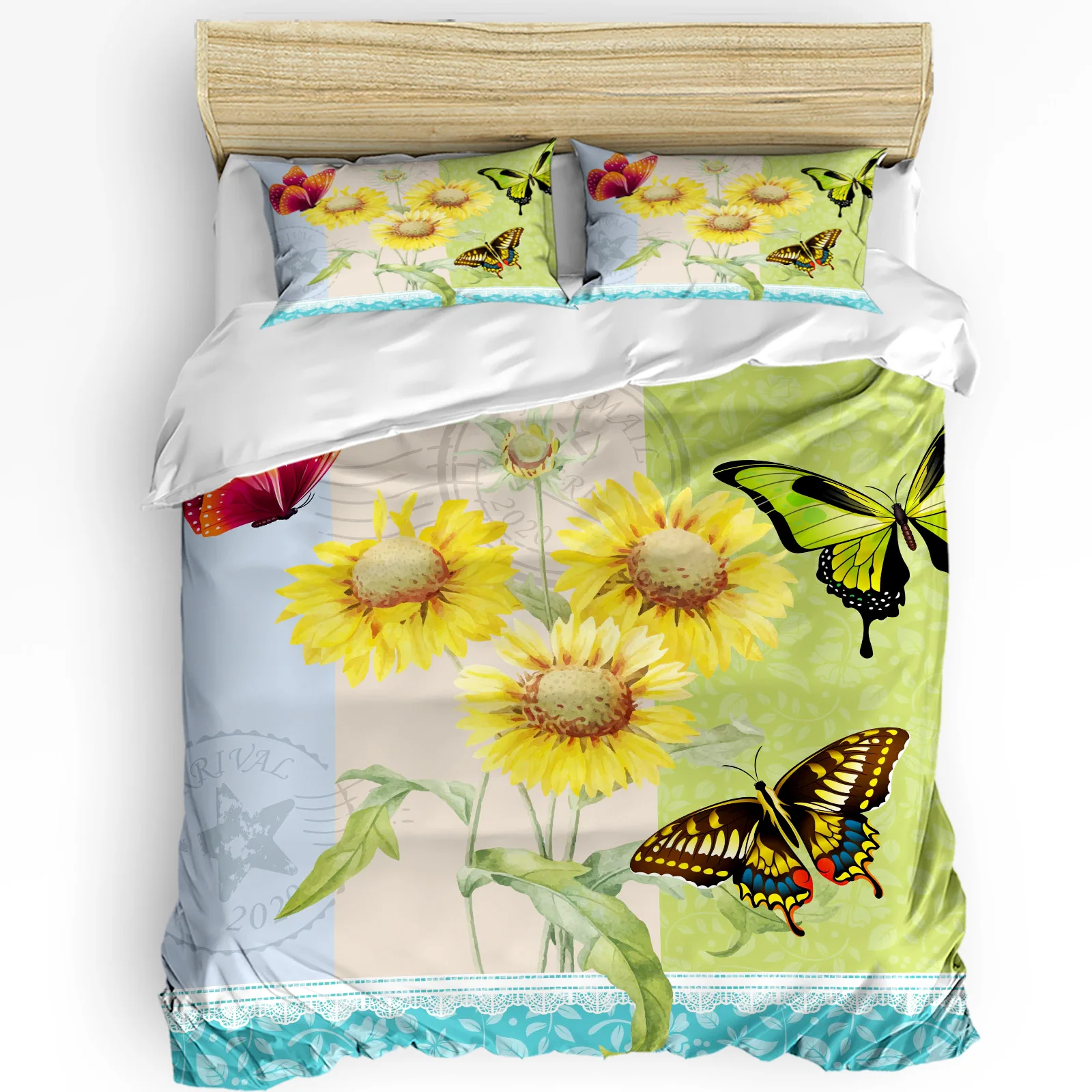 

Flower Sunflower Butterfly Postmark Duvet Cover with Pillow Case Custom 3pcs Bedding Set Quilt Cover Double Bed Home Textile