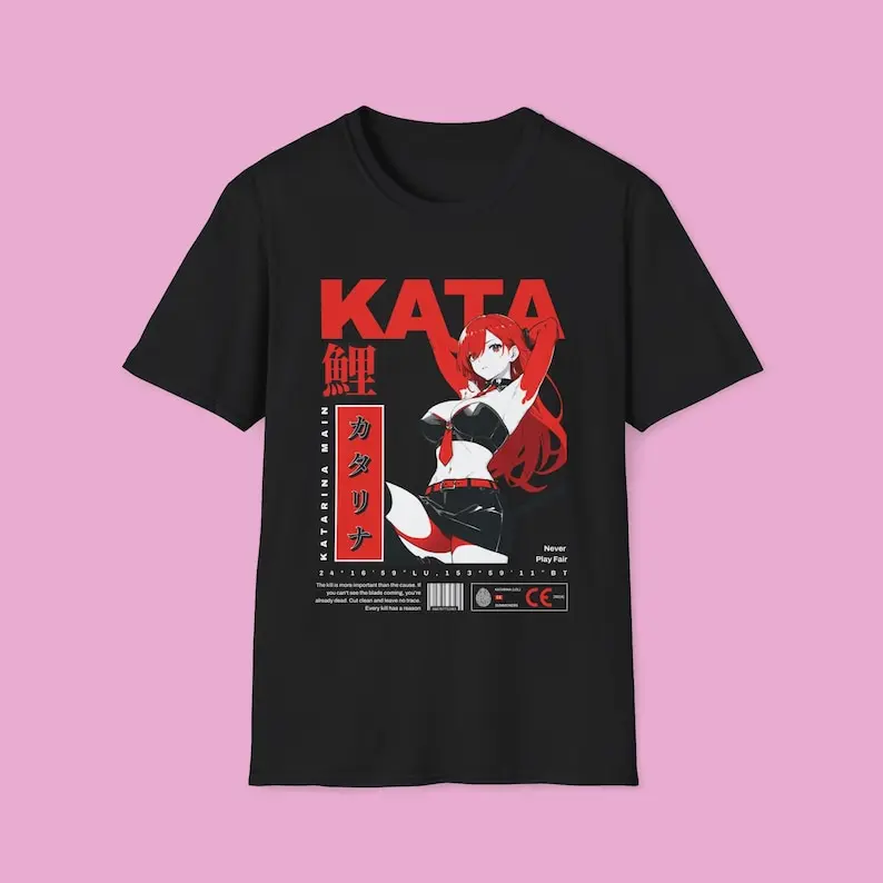 Streetwear, Japan Style, Unisex, 100% Cotton, , Katarina Fanart Shirt, vibrant Shirt, Vibrant Blood Red