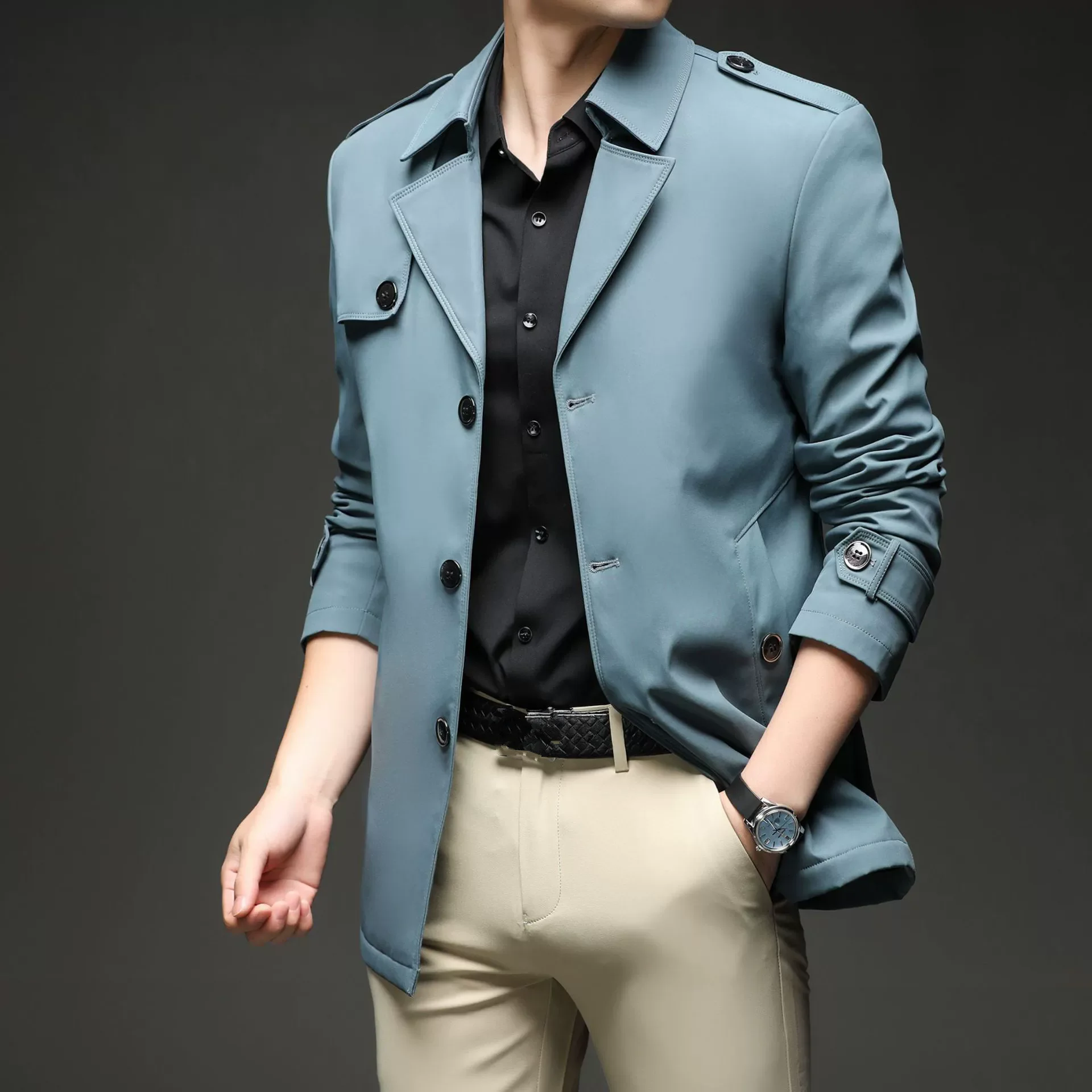 

Spring Autumn Long Trench Men Turn Down Collar Fashion Business Casual Windbreaker Coat Male England Style Outerwear Plus Size