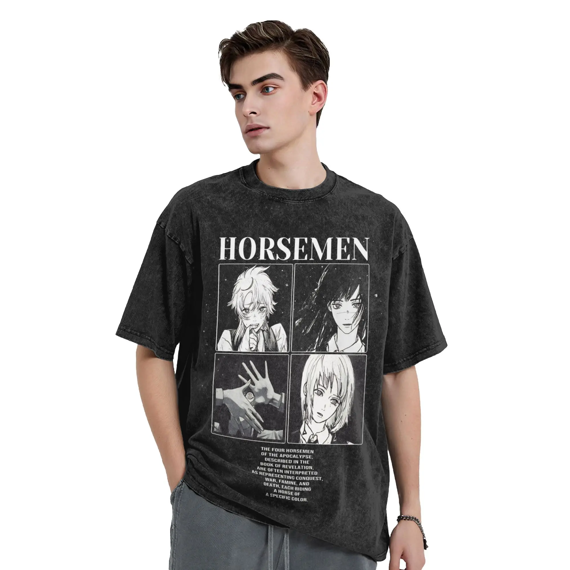 Four Horsemen Devil Chainsaw Man Washed T Shirts Streetwear T-Shirts Yoru Fami Makima Tees Tops for Men Women Oversize Printed