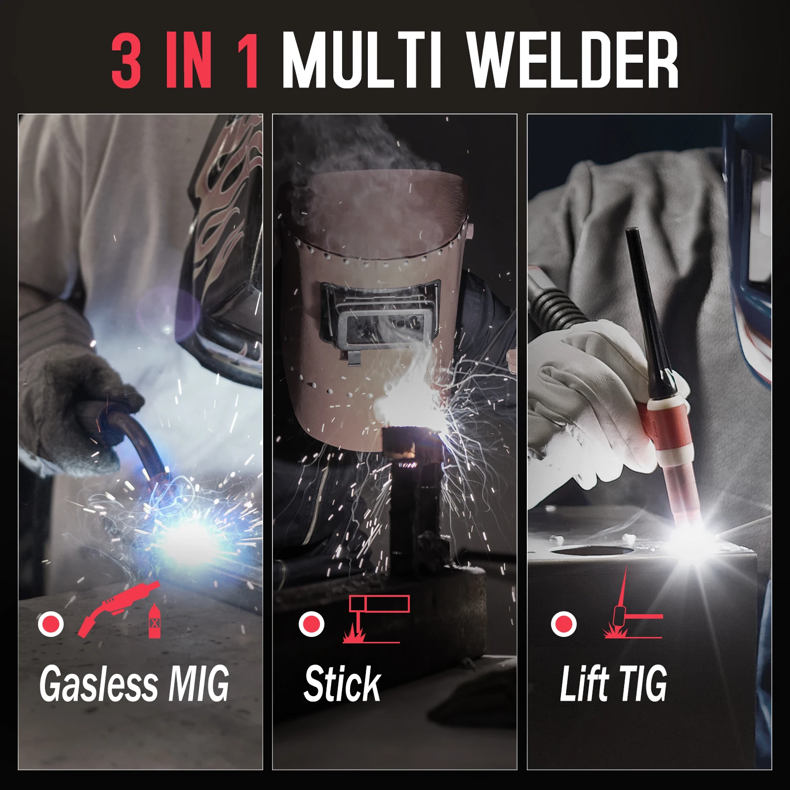 ACEWELDER 3 In 1 Welding Machine 140A Flux Cored MIG ARC Lift TIG Welder 110V IGBT Inverter Gasless Welding Machine