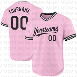 Custom Light Pink Black-White Authentic Throwback Baseball Jersey 3d Printed Sports T-Shirts